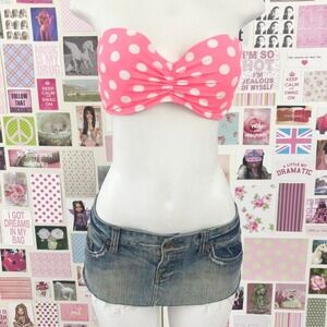 pink white polka dot bandeau bikini top size medium
